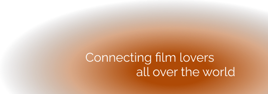 Orange fading circle with the text connecting film lovers all over the world